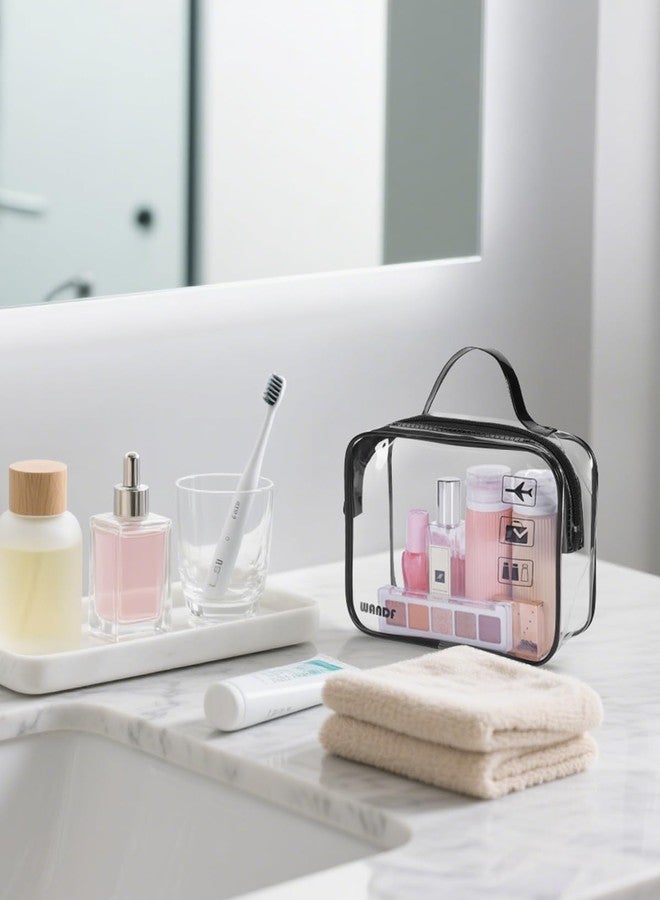 WANDF TSA Approved Toiletry Bag, 2 Packs Travel Clear Toiletry Bag, Quart Size Makeup Cosmetic Pouch with Zipper, Carry-On Airport Compliant Bag for Women and Men (2 pcs, Black with Handle) - Image 5